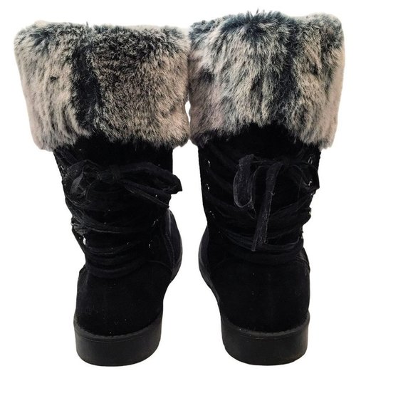 Rampage Womens Aligner Winter Snow Boots Black Mid Calf Lace Up Faux Fur 9.5 - Picture 3 of 10